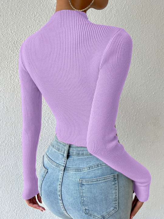 Essnce Mock Neck Rib-knit Crop Sweater