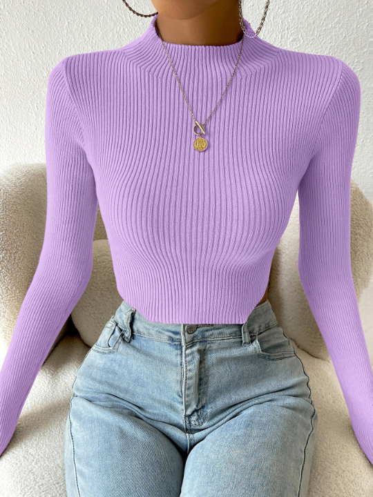 Essnce Mock Neck Rib-knit Crop Sweater