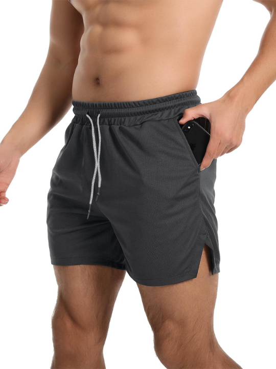 Sport Corelite Men Split Hem Drawstring Waist Sports Shorts With Towel Loop