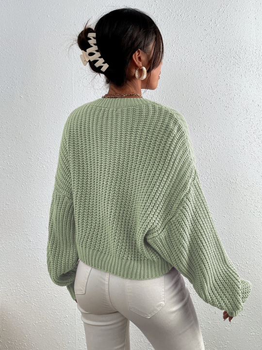 Frenchy Solid Ribbed Knit Drop Shoulder Sweater