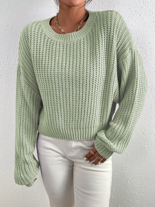 Frenchy Solid Ribbed Knit Drop Shoulder Sweater