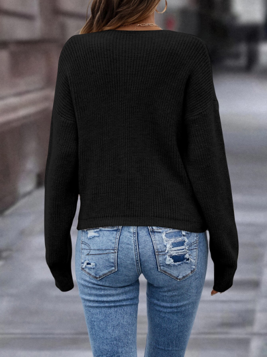 LUNE Solid Crossover Drop Shoulder Sweater
