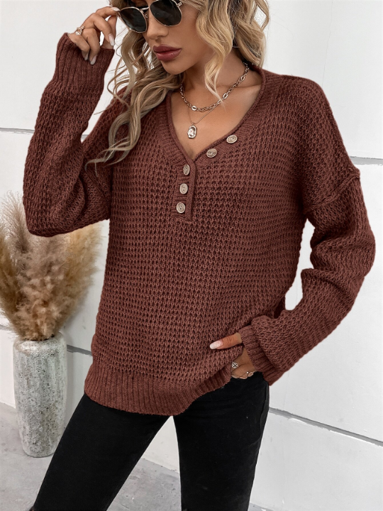 LUNE Quarter Button Drop Shoulder Sweater