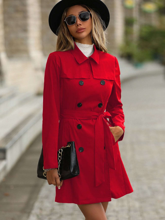 LUNE Double Breasted Belted Trench Coat