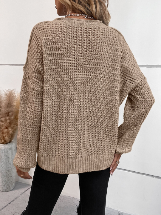 LUNE Quarter Button Drop Shoulder Sweater