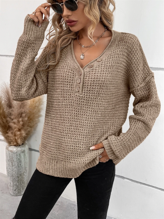 LUNE Quarter Button Drop Shoulder Sweater