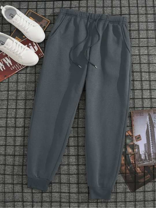 Men Drawstring Waist Thermal Lined Sweatpants