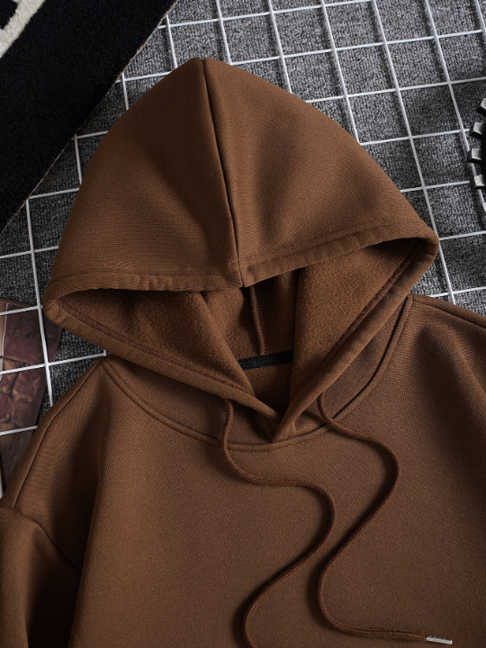 Men Kangaroo Pocket Drawstring Thermal Hoodie