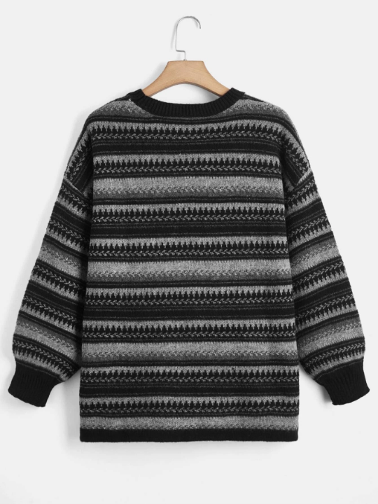 ROMWE Academia Geo Pattern Drop Shoulder Sweater