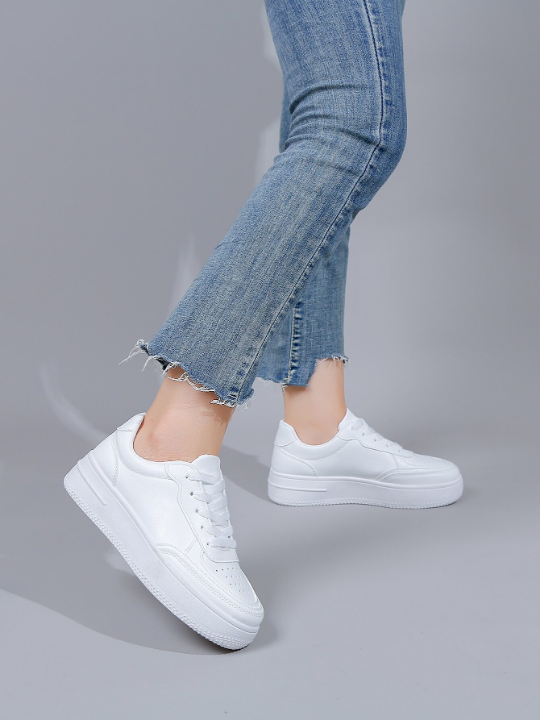 Women Lace-Up Front Skate Shoes, Sporty Outdoor Sneakers