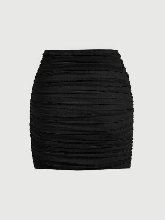 MOD Solid Ruched Bodycon Black Summer Skirt