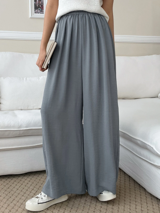 DAZY Solid Elastic Waist Wide Leg Pants