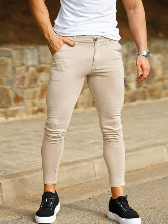 Men Solid Slant Pocket Skinny Pants