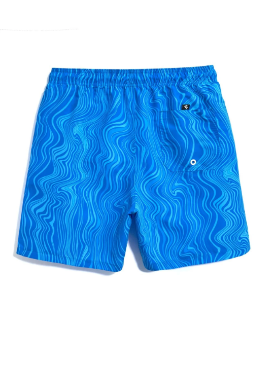 Manfinity Swimmode Men Wave Striped Patched Detail Drawstring Waist Swim Trunks