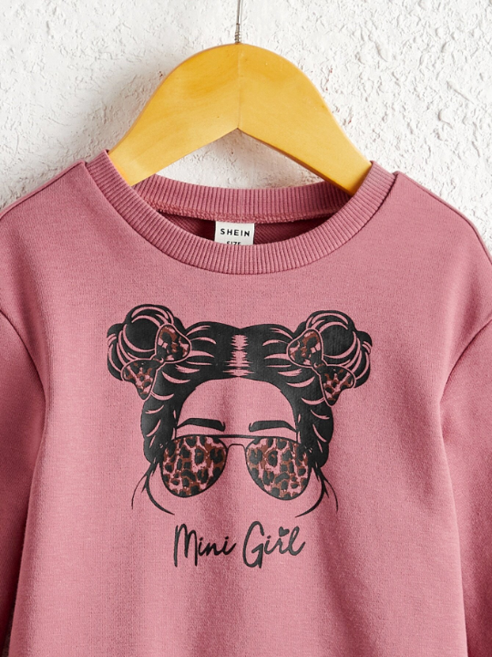 Baby Girl Letter And Figure Graphic Pullover & Leopard Leggings