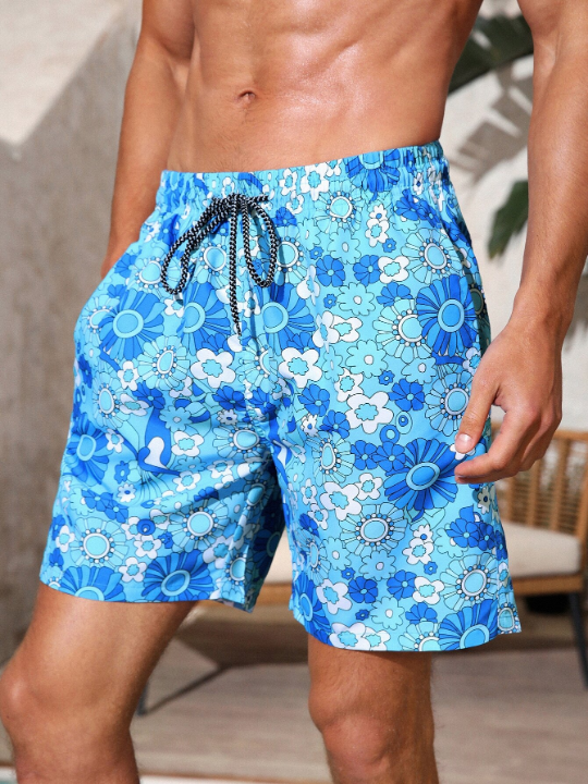 Manfinity Swimmode Men Allover Floral Print Drawstring Waist Swim Trunks