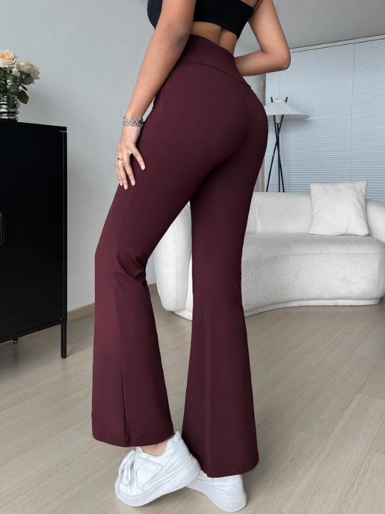 EZwear Overlap Waist Flare Leg Pants