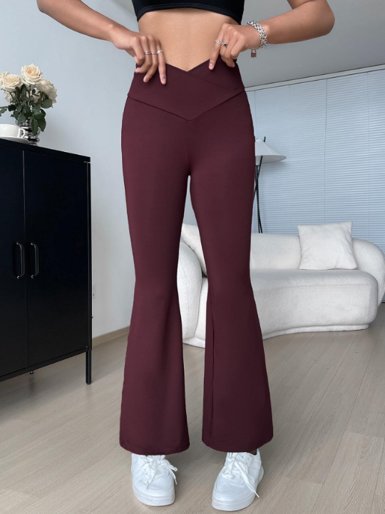 EZwear Overlap Waist Flare Leg Pants