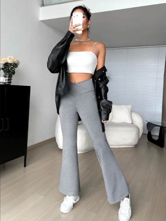 EZwear Overlap V Waist Flare Y2k Leg Pants