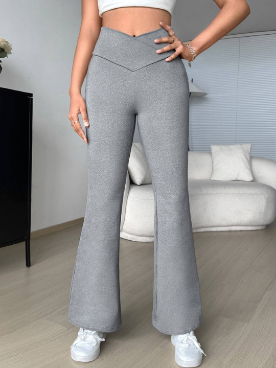 EZwear Overlap V Waist Flare Y2k Leg Pants