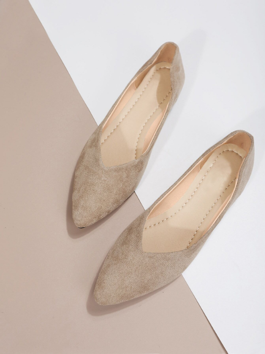 Faux Suede Point Toe Ballet Flats