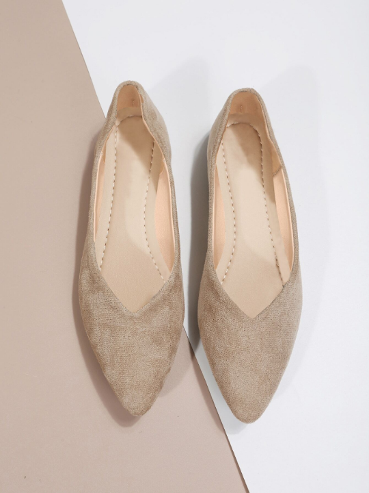 Faux Suede Point Toe Ballet Flats