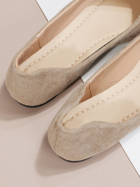 Faux Suede Point Toe Ballet Flats