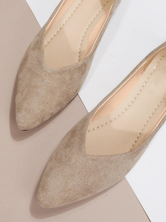 Faux Suede Point Toe Ballet Flats