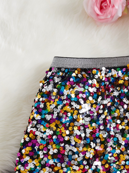 Tween Girl Elegant Sparkly Colorblock Skirt , Perfect For Performances, Weddings, Parties And Birthdays