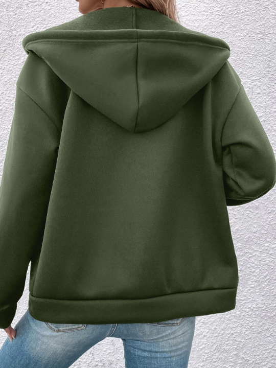 LUNE Solid Zip Up Drawstring Hooded Jacket