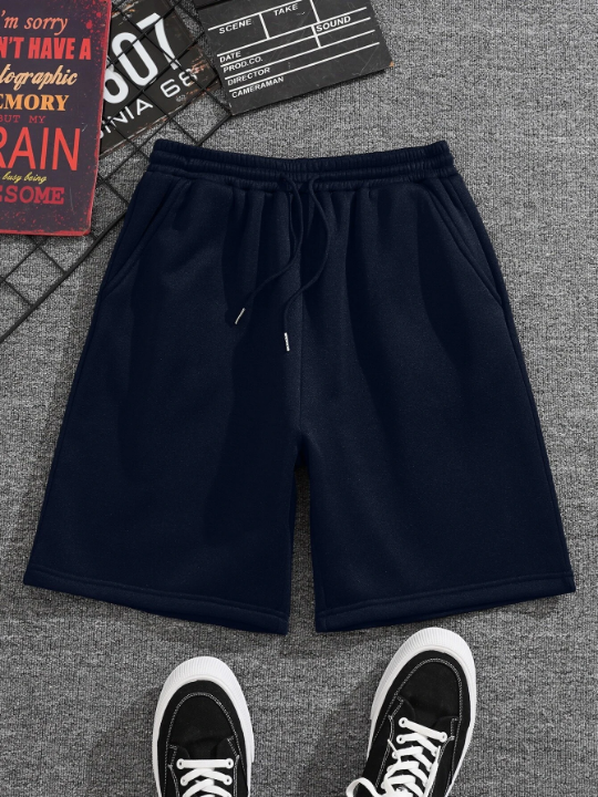 Men Drawstring Waist Track Shorts