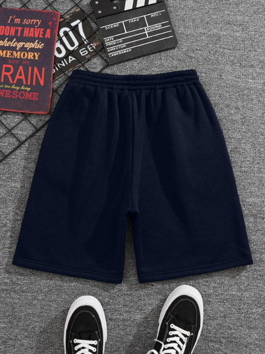 Men Drawstring Waist Track Shorts