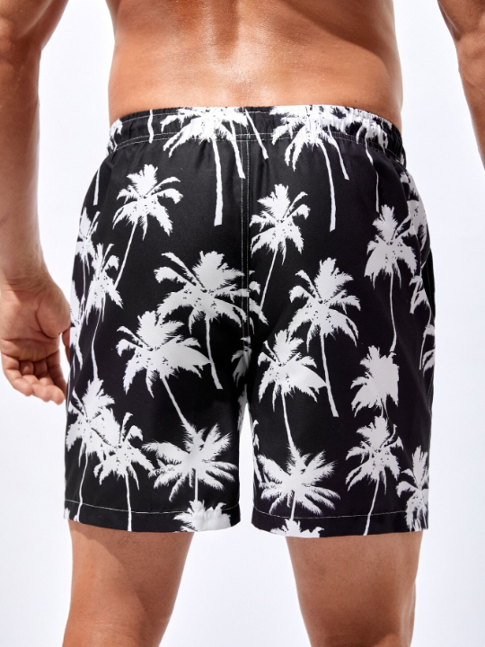 Manfinity Swimmode Men Tropical Print Drawstring Waist Swim Trunks