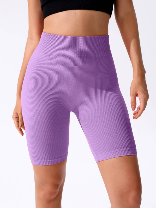 Yoga Basic Rib-knit Tummy Control Sports Biker Shorts