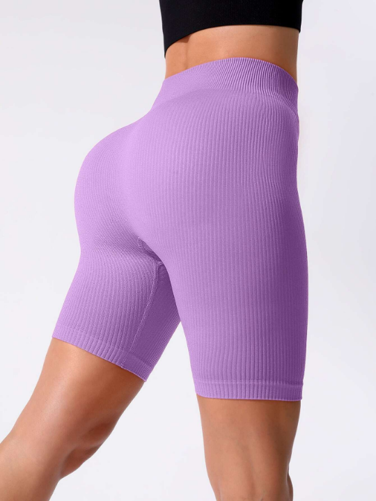 Yoga Basic Rib-knit Tummy Control Sports Biker Shorts