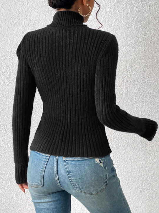 Frenchy Turtleneck Ribbed Knit Tight Basic Sweater