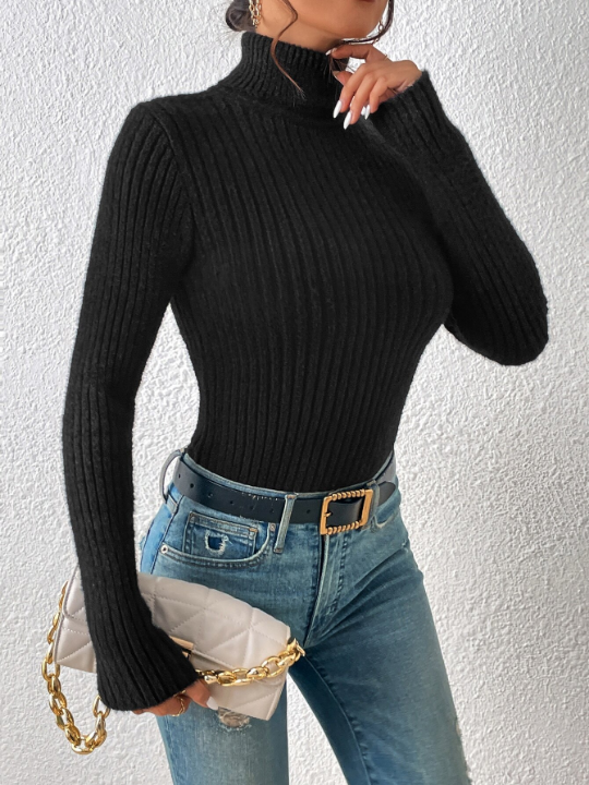 Frenchy Turtleneck Ribbed Knit Tight Basic Sweater