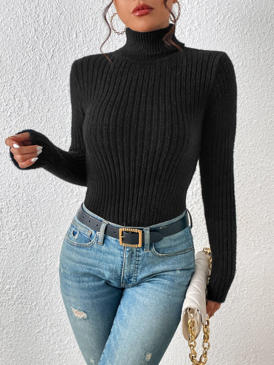 Frenchy Turtleneck Ribbed Knit Tight Basic Sweater