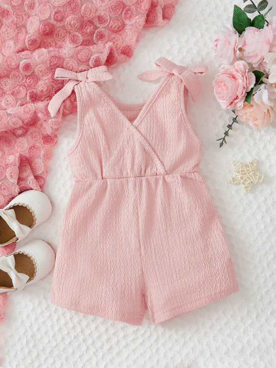 Baby Girl Knot Shoulder Overlap Collar Romper