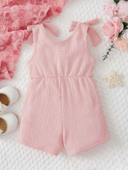 Baby Girl Knot Shoulder Overlap Collar Romper