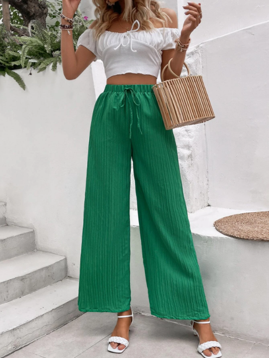 VCAY Tie Waist Wide Leg Pants