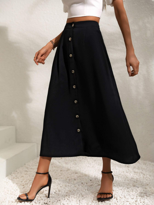 VCAY High Waist Button Front Skirt