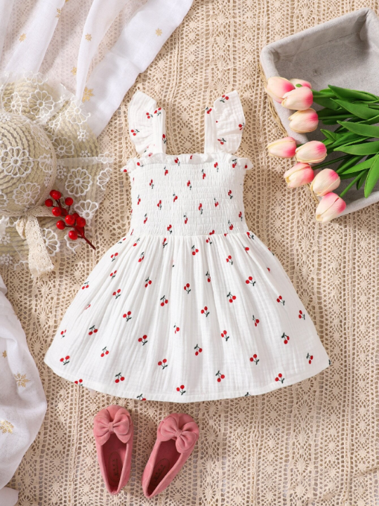 Baby Girl Cherry Print Ruffle Trim Dress