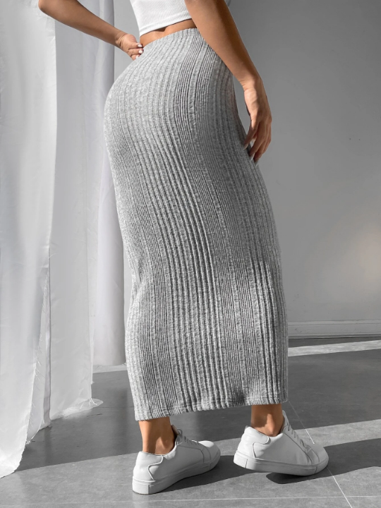 PETITE Solid Ribbed Knit Bodycon Skirt