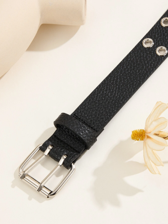 1pc Trendy Unisex Double Row Eyelet White Belt Perfect For Mardi Gras, Valentine's Day, St. Patrick's Day; Suitable For Various Festivals, Daily Gatherings And Parties As Gifts