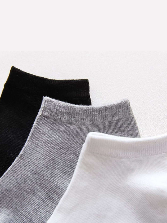 3pairs Men Random Color Solid Ankle Socks