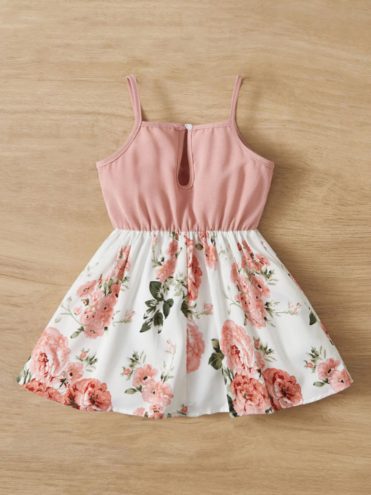 Baby Girl Floral Print Ruffle Trim Cami Dress