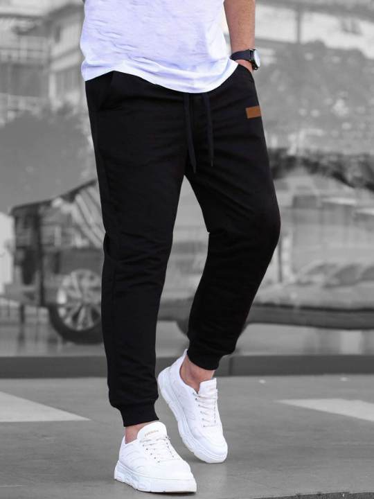 Manfinity Homme Men Patched Detail Drawstring Waist Sweatpants