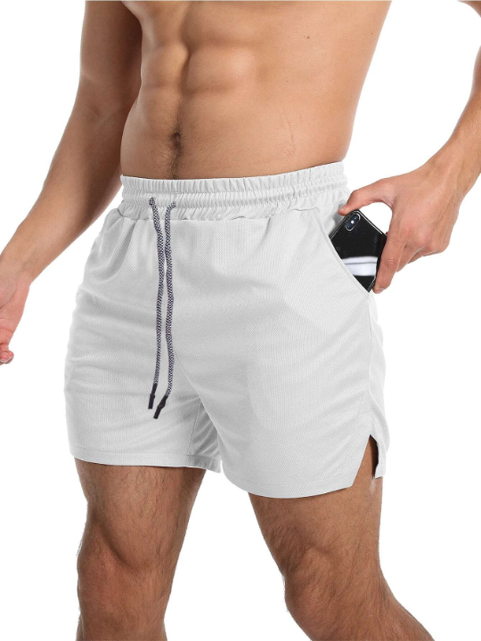 Sport Corelite Men Split Hem Drawstring Waist Sports Shorts With Phone Pocket