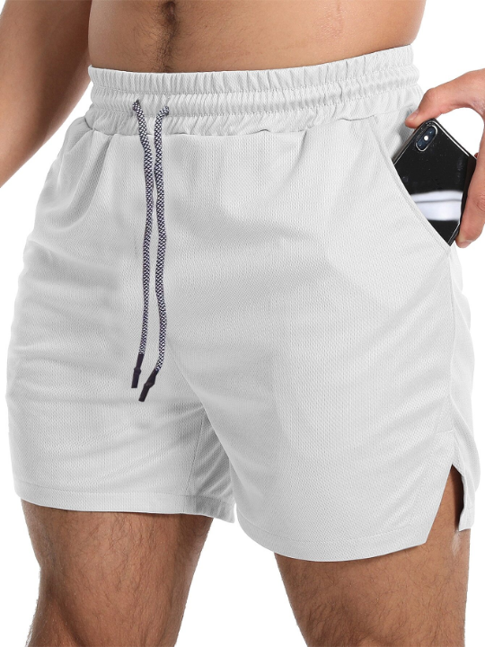 Sport Corelite Men Split Hem Drawstring Waist Sports Shorts With Phone Pocket